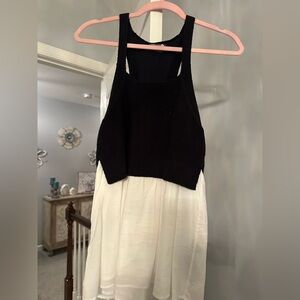 Anthropologie Black Knit Tank with White Chiffon Hem